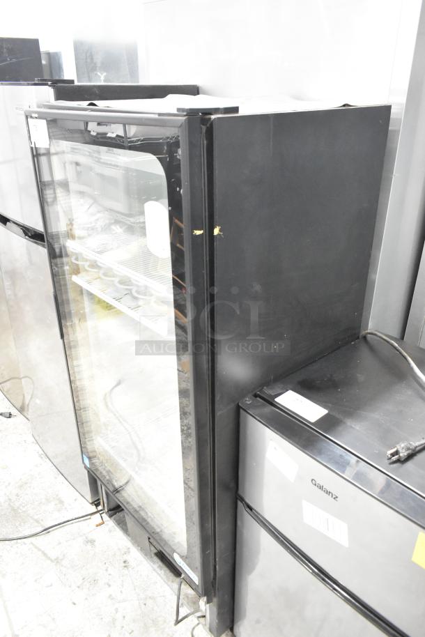 Imbera VR10 single door cooler, metal, poly coated racks, 115V, 1 phase, visible wear and tear on edges, glass door.