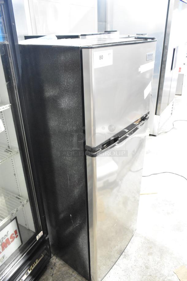 Frigidaire FGFR727 Reach-In Cooler with Freezer, stainless steel, 115V, 1 phase, visible model label, gently used.