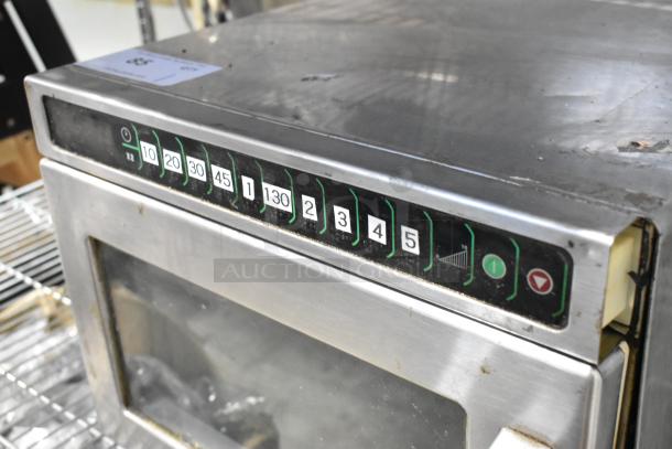 Menumaster MDC182 Stainless Steel Commercial Microwave Oven, visible buttons, used condition, 208/230 Volts, 1 Phase.