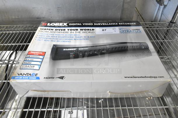 Lorex Digital Video Surveillance Recorder box, model LH150 ECO4 Series; features 16 channels, 2TB HDD, 960H resolution.