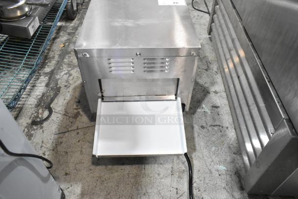 Avantco 184T140 stainless steel conveyor toaster, brand new, scratch and dent condition, 10" wide, 3" opening, 120V.