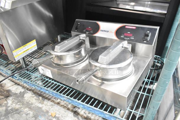 Brand new Nemco 7000A-2S dual waffle maker, stainless steel, non-stick, 2024 model. 120V, 1 phase, minor dents.