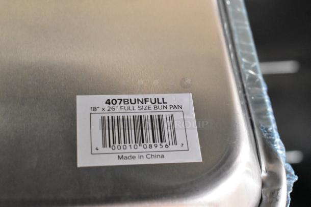 28 brand new items: 5 Choice anti-jam steam table pans, 23 Choice aluminum sheet pans. Scratch and dent condition.