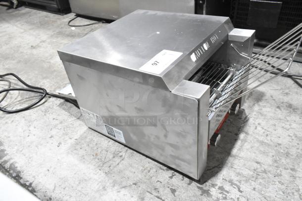 Brand new Avantco 184T140 stainless steel conveyor toaster, 10" wide, 3" opening, 300 slices/hr, scratch and dent condition.
