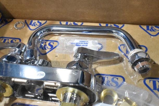 Brand new T&S B-1110 deck mounted faucet with 4" centers, 6" swing nozzle. Scratch and dent condition. Model #36.