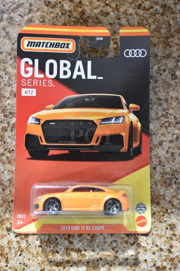 Matchbox Global Series 4/12 featuring 2019 Audi TT RS Coupé in original packaging, orange color, suitable for ages 3+.