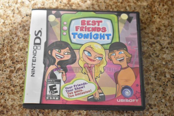 Nintendo DS game "Best Friends Tonight" by Ubisoft, rated E10+. Cover art with cartoon characters, in good condition.
