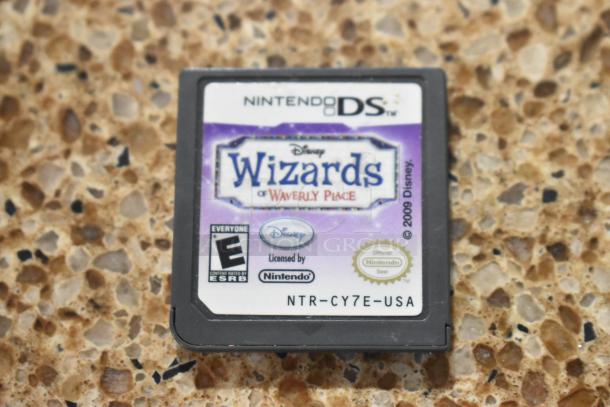 Nintendo DS "Wizards of Waverly Place" game cartridge. Rated E, licensed by Nintendo, ©2009 Disney.