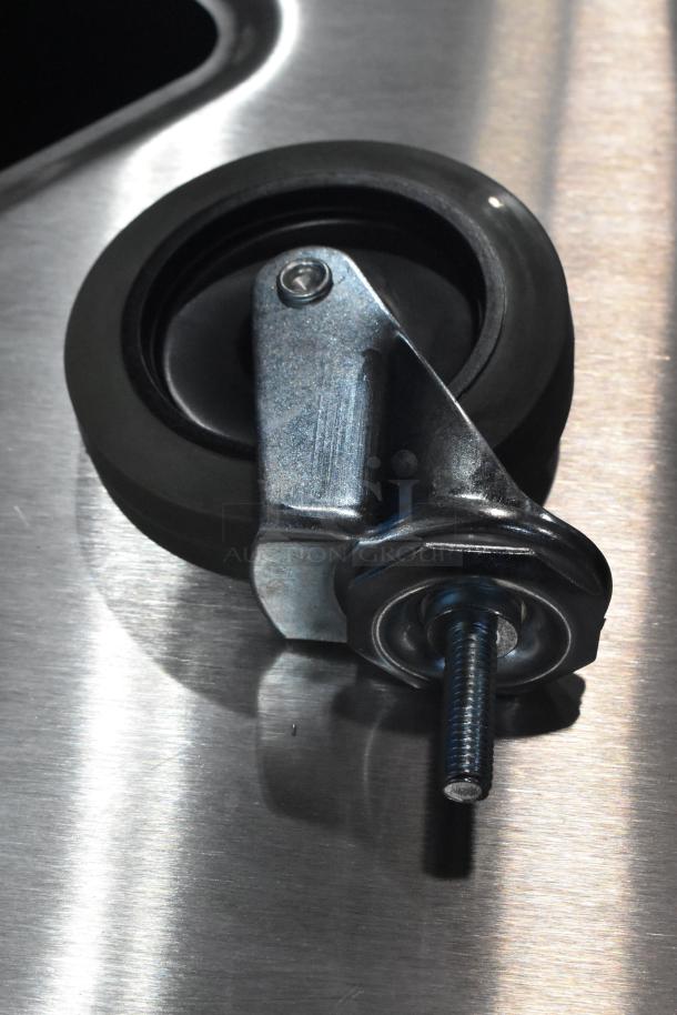 Lot of 4 commercial casters, brand new with slight scratches. Durable metal frame, threaded stem for installation.