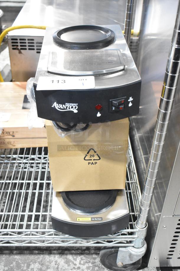 Brand new Avantco 177C10 stainless steel 12-cup pourover coffee maker, features 2 warmers, 120 volts, 1 phase, scratch and dent.