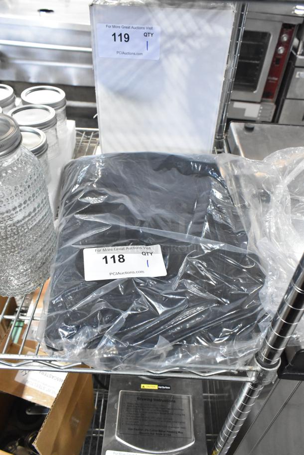 Brand new Lancaster 9' square Raven Black umbrella canopy, suitable for aluminum pulley lift umbrellas, in packaging.