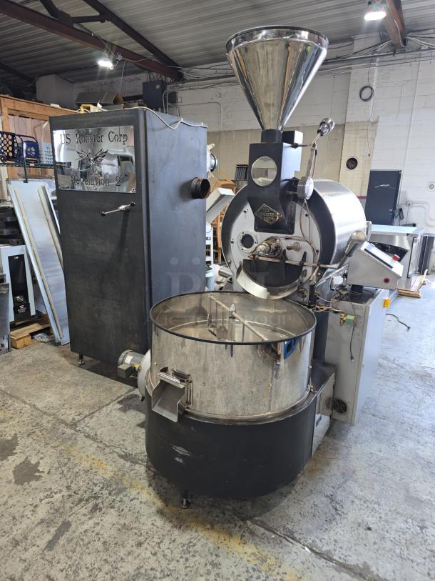 US Roaster Corp 23 Kilo coffee roaster, natural gas, metal build. Features include 208-230/460 volts, 3-phase power.