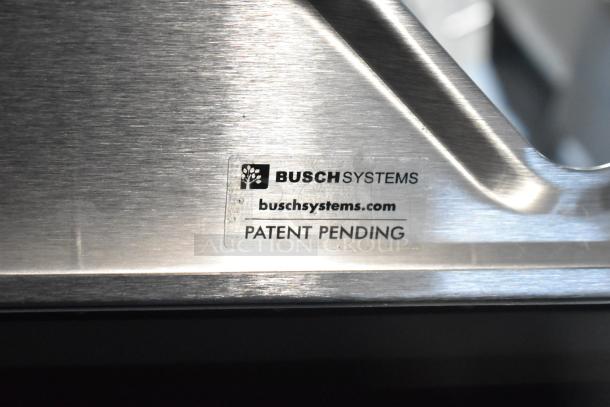 Busch Systems stainless steel trash can shell with label showing "Patent Pending" and website. Brand new, scratch and dent condition.