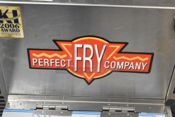 Perfect Fry Company PFA720 stainless steel ventless fryer, commercial countertop model, with visible award label. 240 volts.
