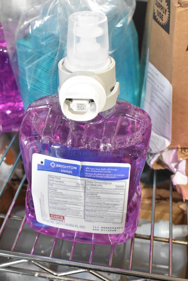 Brighton Foam Soap Refill, 40.5 oz bottle, visible label detailing instructions and ingredients, purple liquid inside.
