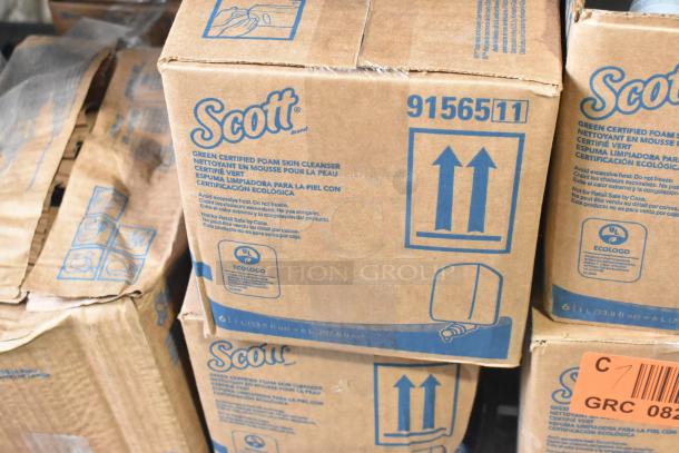 Boxes of Scott 91565 Foam Skin Cleanser with EcoLogo certification. Visible labeling indicates 6 L (202 fl oz) per box.