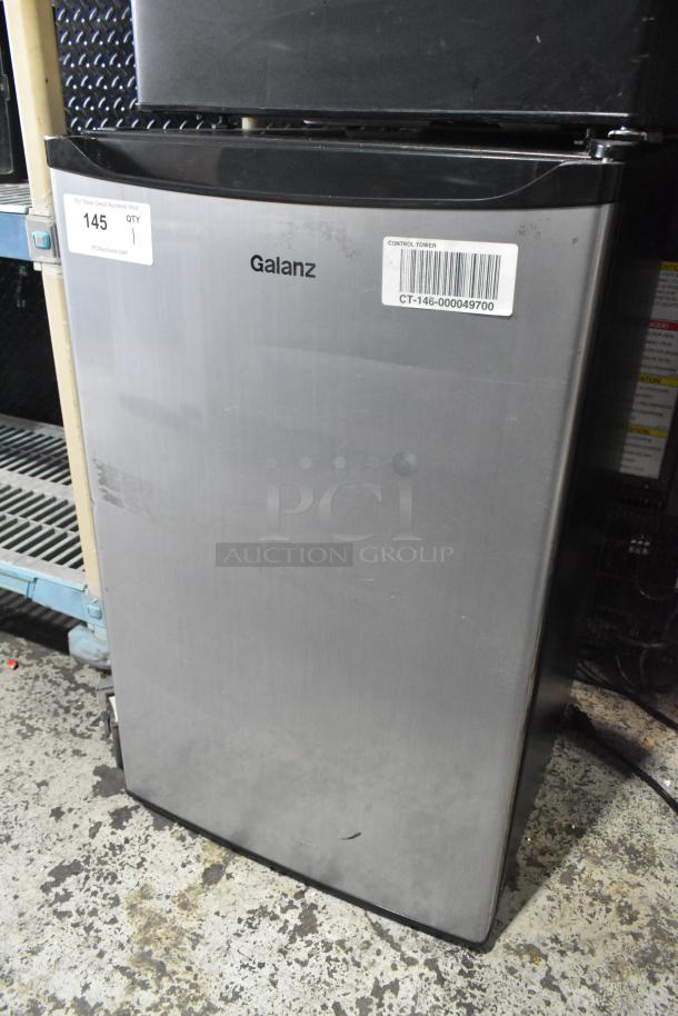 Galanz GL43S5 Mini Cooler, 115 Volts, 1 Phase, silver finish. Features visible scratches and labels with control tower details.