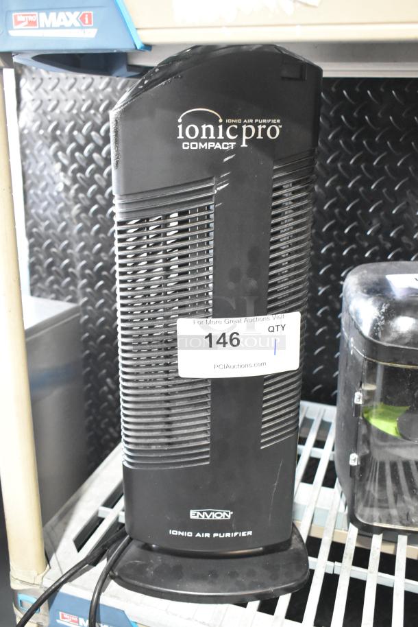 Envion Ionic Air Purifier, 115V, black, model Ionic Pro. Compact design, label with auction info. Good condition.