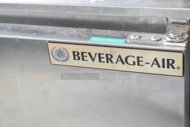 Beverage Air UCR48AHC stainless steel undercounter cooler, 2-door, logo plate visible, 115V, 1 phase.