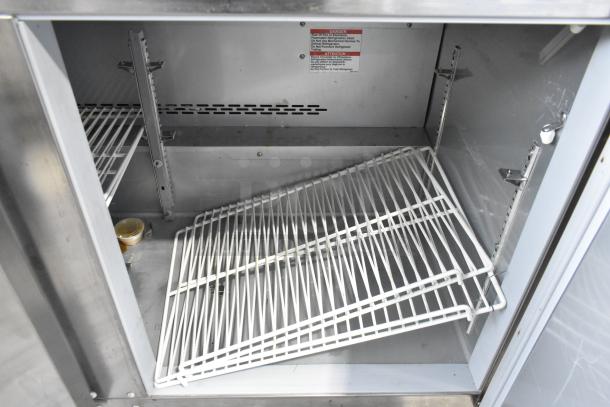Beverage Air UCR48AHC stainless steel 2-door undercounter cooler, interior shelves, 115V, 1-phase, label visible, used condition.