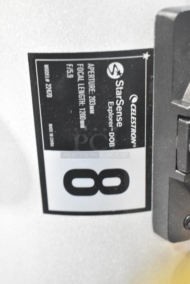 Celestron StarSense Explorer DOB Telescope, model 22470, aperture 203mm, focal length 1200mm, label shown.