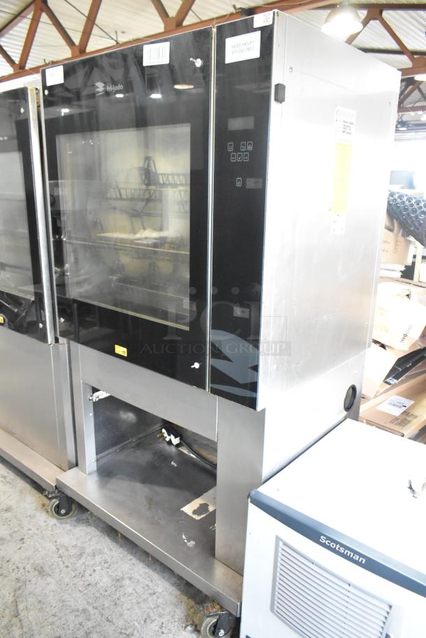 Fri-jado TDR 7-P stainless steel rotisserie oven, electric, 208V, 3-phase, on casters, commercial floor style.