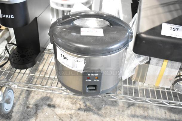 Tiger JNP-S10U Rice Cooker/Warmer, 120V, 1 Phase, silver with control panel, tag labeled "156 QTY 1".