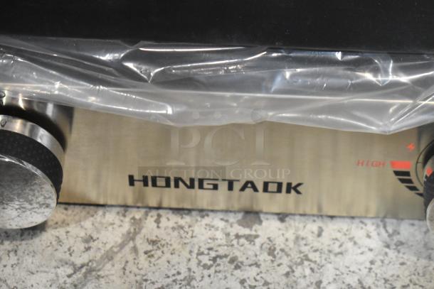 Hongtaok K23B Metal Flat Top Griddle, propane gas-powered, 21,000 BTU. Features stainless steel finish, control knobs.