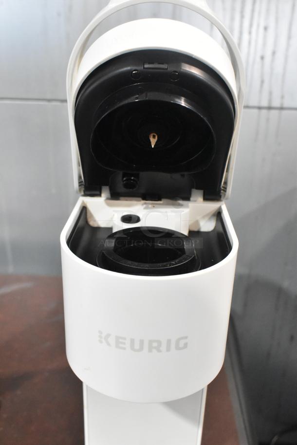 2024 Keurig Single Cup Coffee Maker, 120 Volts, 1 Phase, white finish, open lid, Keurig logo visible.