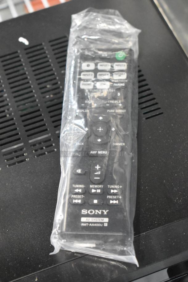 Sony STR-DH190 Stereo Receiver with remote control, shown in original packaging on top of receiver. 120 Volts, 1 Phase.