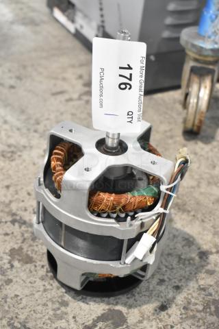 Brand new Nidec D29R/T motor, 120 volts, 1 phase, with scratch and dent condition. Auction tag labeled "176."