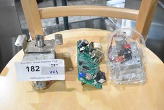 Three new scratch and dent items: HP2HT689 Perfect Fry 83231 Motor and Gearbox Assembly for PFC Series, with auction tag.