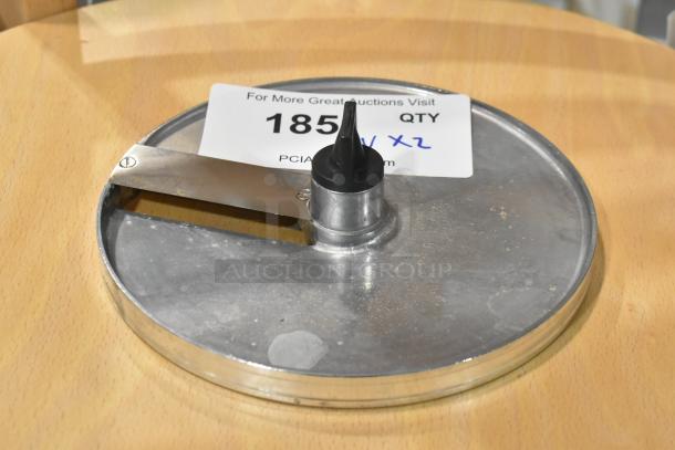 2 Robot Coupe food processor blades, models J6x6 and E8 S5/16, shown with auction tag. Multiplying value, bid x2.