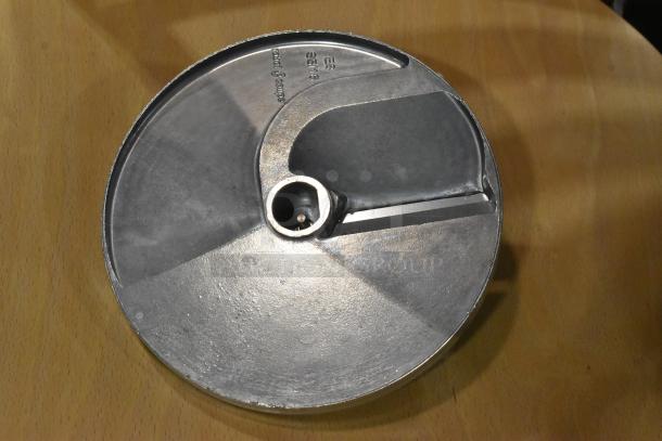 Two Robot Coupe food processor blades, J6x6 and E8 S5/16 models, in good condition, marked with brand name.