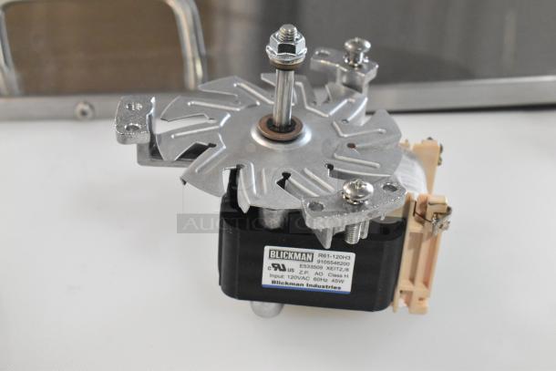 Brand new Blickman R61-120H3 fan motor, 120VAC, 60Hz, 45W. Minor scratch and dent. Includes mounting hardware.
