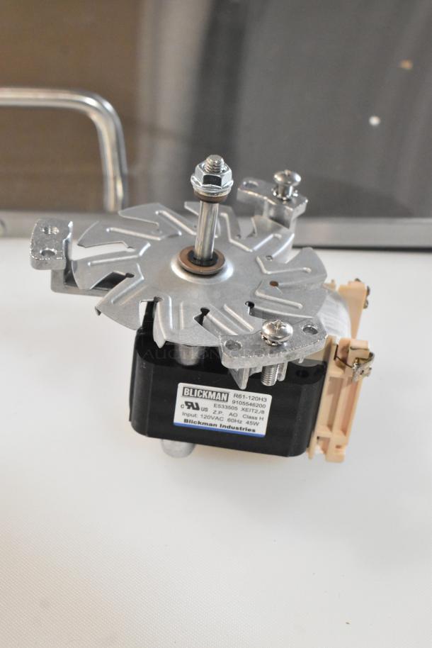 Blickman R61-120H3 fan motor, new scratch and dent condition, model markings visible, 120V AC, 45W, 60Hz.