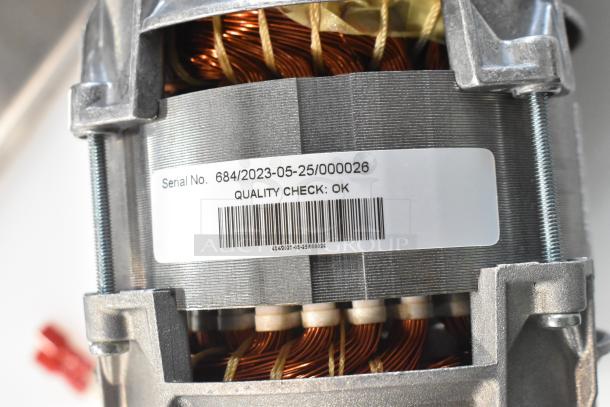 Brand new Noble Warewashing wash pump for LT-UC24. Model 4952975138. Visible label: Serial No. 684/2023-05-25/000026, Quality Check: OK.