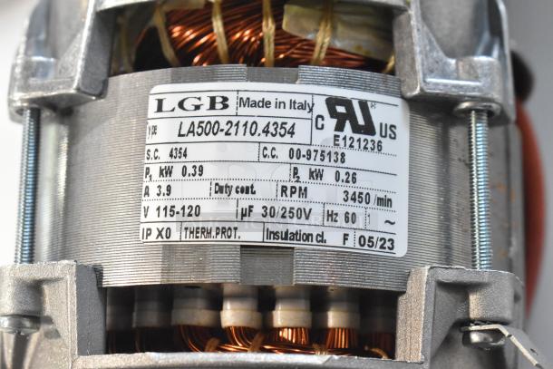 BRAND NEW Noble Warewashing 4952975138 wash pump for LT-UC24, with visible LGB label, Model LA500-2110.4354, 115-120V, 3450 RPM.