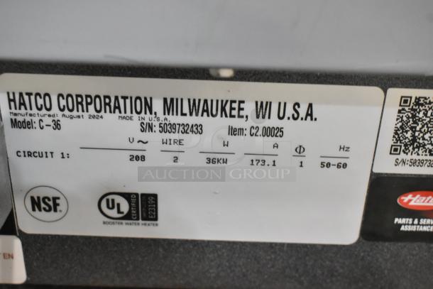 Hatco C-36 booster water heater, 6 gallons, 208V, 1 phase, new with scratch & dent, NSF and UL certified.