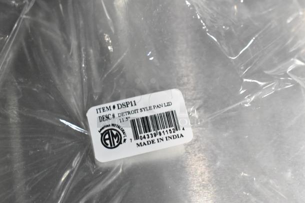 22 new American Metalcraft rectangular pizza pan separators, model DSP11, 11.5"x9.5", made in India. Tags visible.