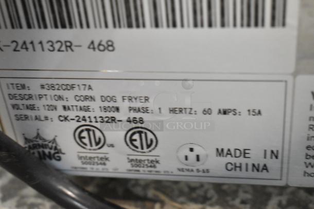 BRAND NEW Carnival King 382CDF17A Corn Dog Fryer, 37 lb. stainless steel, 120V, 1 phase, scratch and dent condition, made in China.