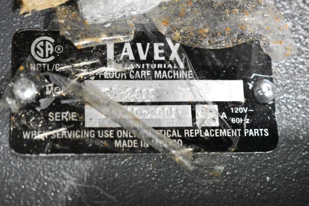 Label of Lavex SP-2805 Floor Cleaning Machine, 120V, 1 Phase. Shows branding, model, and technical details.