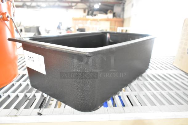 BRAND NEW Carlisle NCM1100 black poly drop-in bin, scratch and dent condition, rectangular, labeled "215".