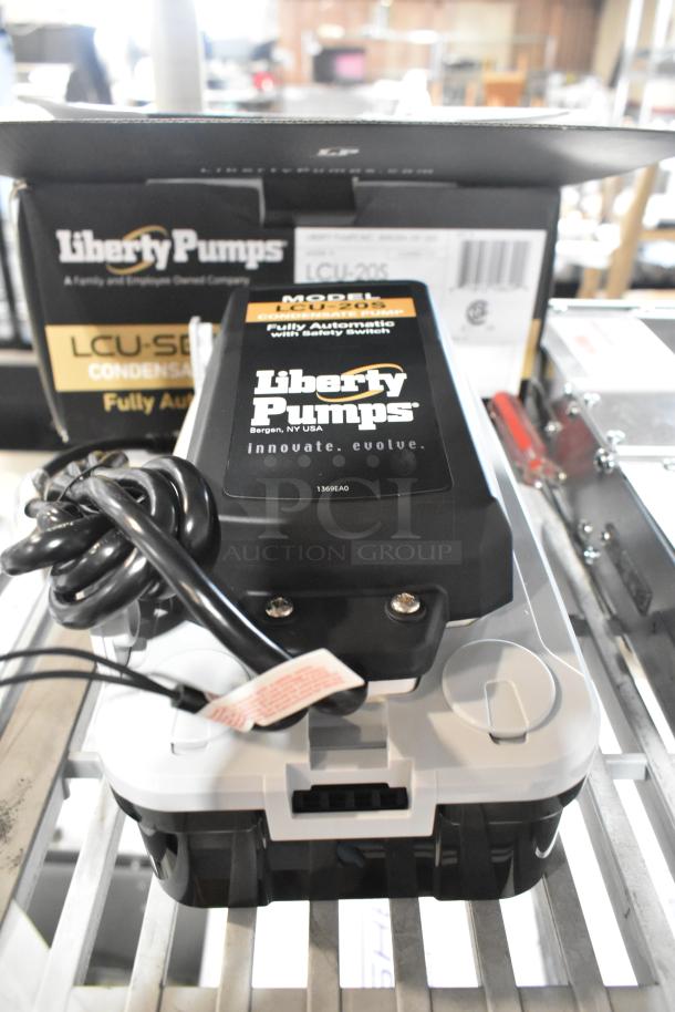 Brand new Liberty Pumps LCU-20S 3/8" automatic condensate pump with safety switch, 115V, 1/9 hp, in original packaging.
