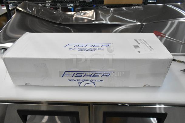 BRAND NEW Fisher 34034390 wall-mount pre-rinse faucet in original packaging. Includes 12" bracket, 16" riser, 12" nozzle, 36" hose.