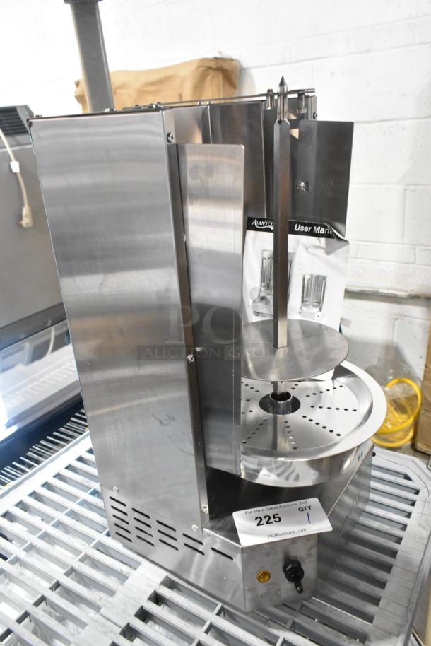 Brand new 2024 Avantco 177VBE101A stainless steel vertical broiler, 20 lb capacity, electric, 120V, 1 phase, minor scratches.