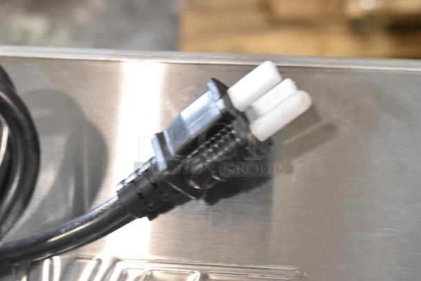 Plug detail of 2024 ServIt 423FW150L electric food warmer, 120V, 1 Phase, scratch and dent, brand new, digital controls.