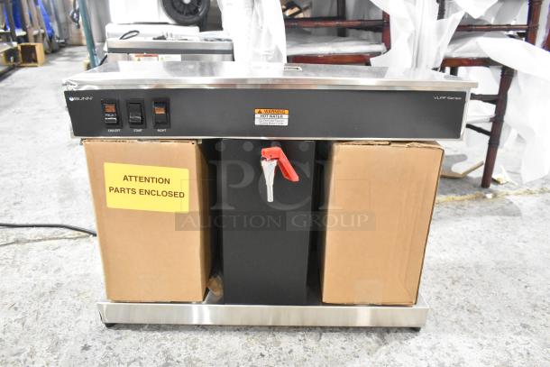 BRAND NEW 2024 Bunn VLPF Automatic Coffee Brewer, scratch and dent, two lower warmers, hot water dispenser, 120V, with poly brew basket.