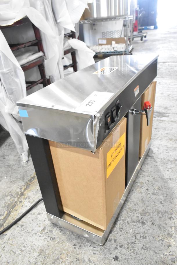 BRAND NEW SCRATCH AND DENT Bunn VLPF Automatic Coffee Brewer with two lower warmers, hot water dispenser, poly brew basket.