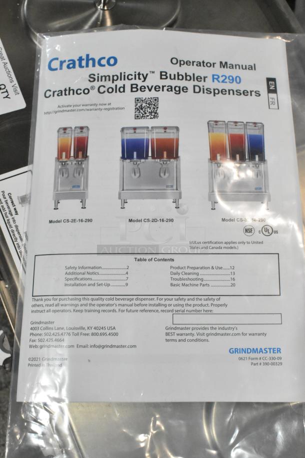 Crathco CS-2D/3D/4E-16 manual for a stainless steel refrigerated beverage machine. New condition, 120V, 1 phase.